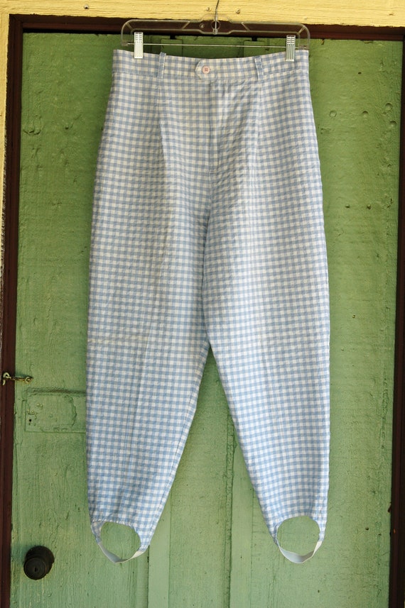 1980s 1990s Light Blue White Gingham Checked High… - image 2