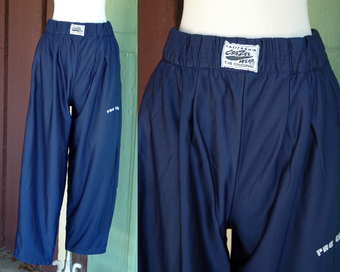 1980s Navy Blue Nylon Workout Pants by California Crazee Wear | Etsy