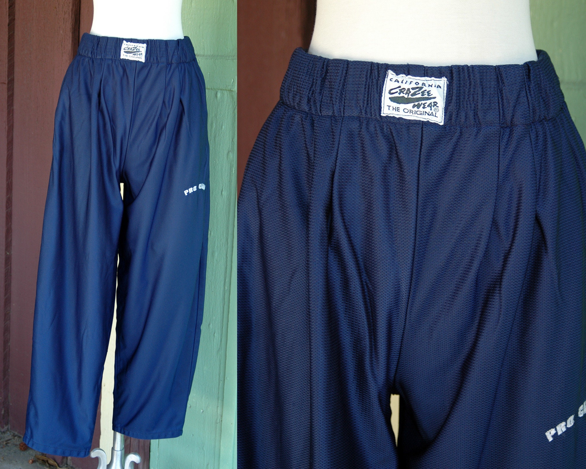 1980s Navy Blue Nylon Workout Pants by California Crazee Wear