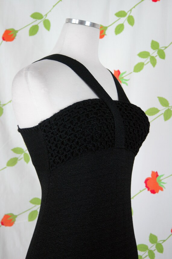 1970s Black Knit Maxi Dress // 70s Textured Knit … - image 6