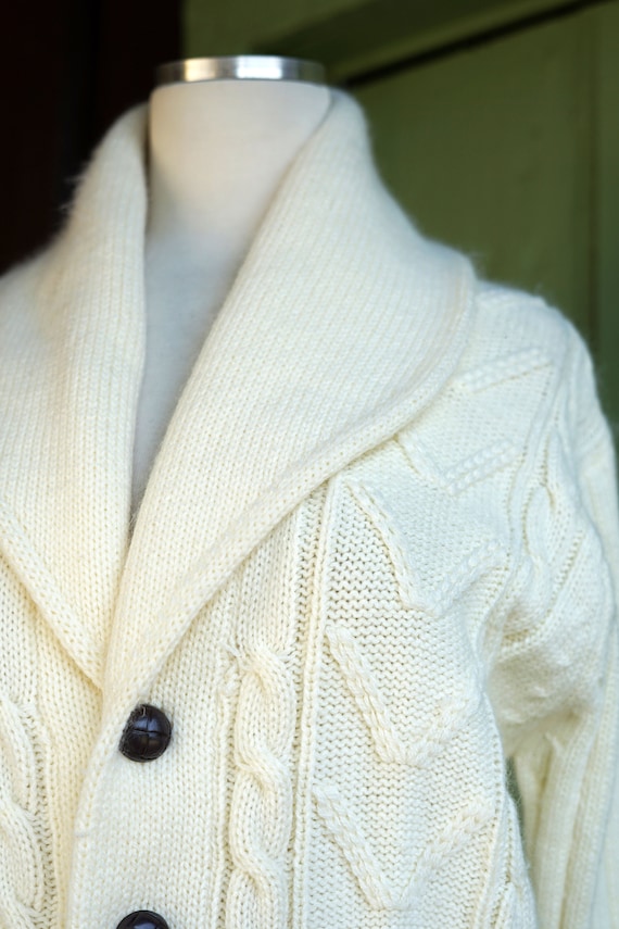 1970s 1980s Ivory Warm White Cable Knit Cardigan … - image 8