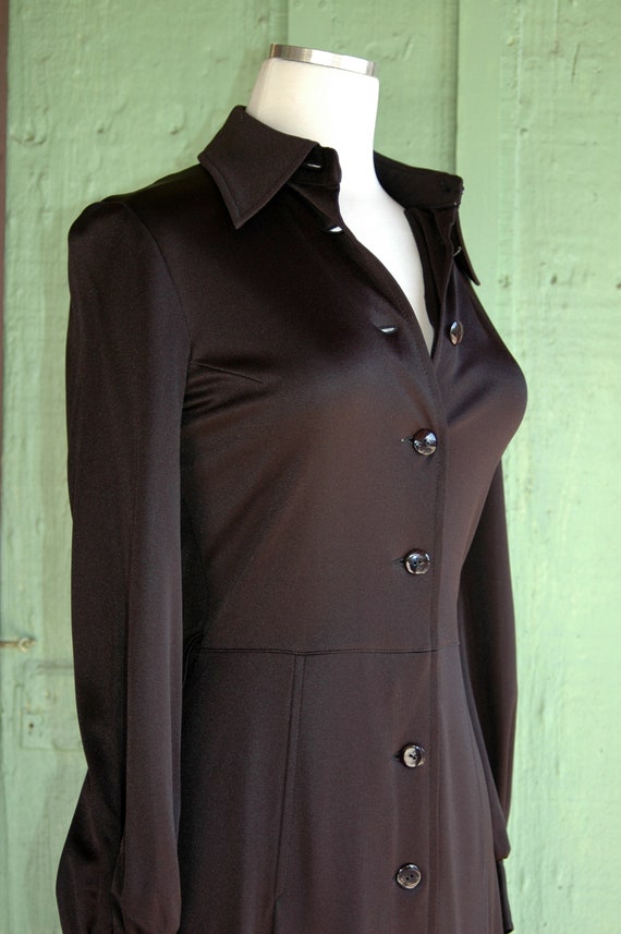 1970s Black Shirt Dress // 70s Black Buttons Up L… - image 7