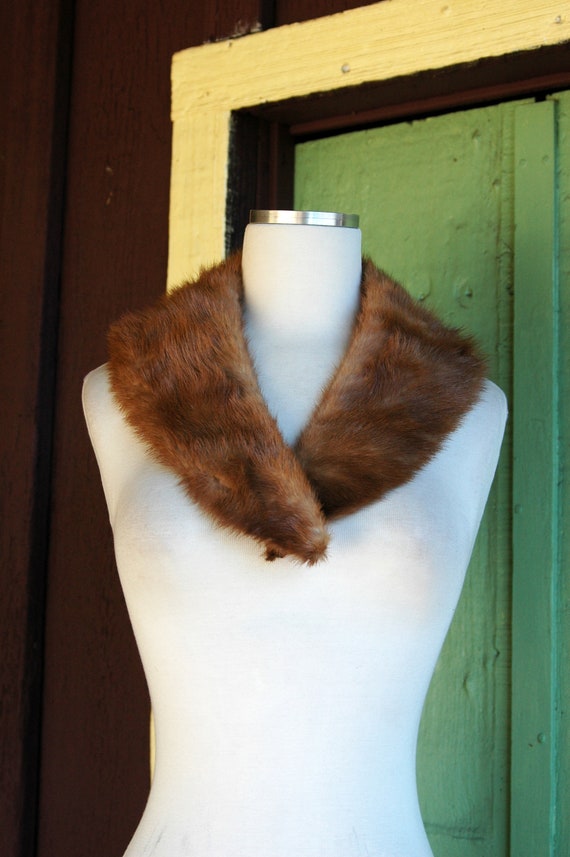 1950s Brown Mink Fur Collar // 50s Light Brown Med