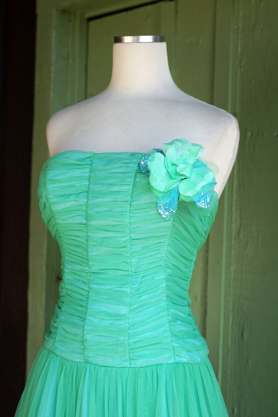 1980s 1990s Light Blue Green Mesh Ruched Mermaid … - image 7