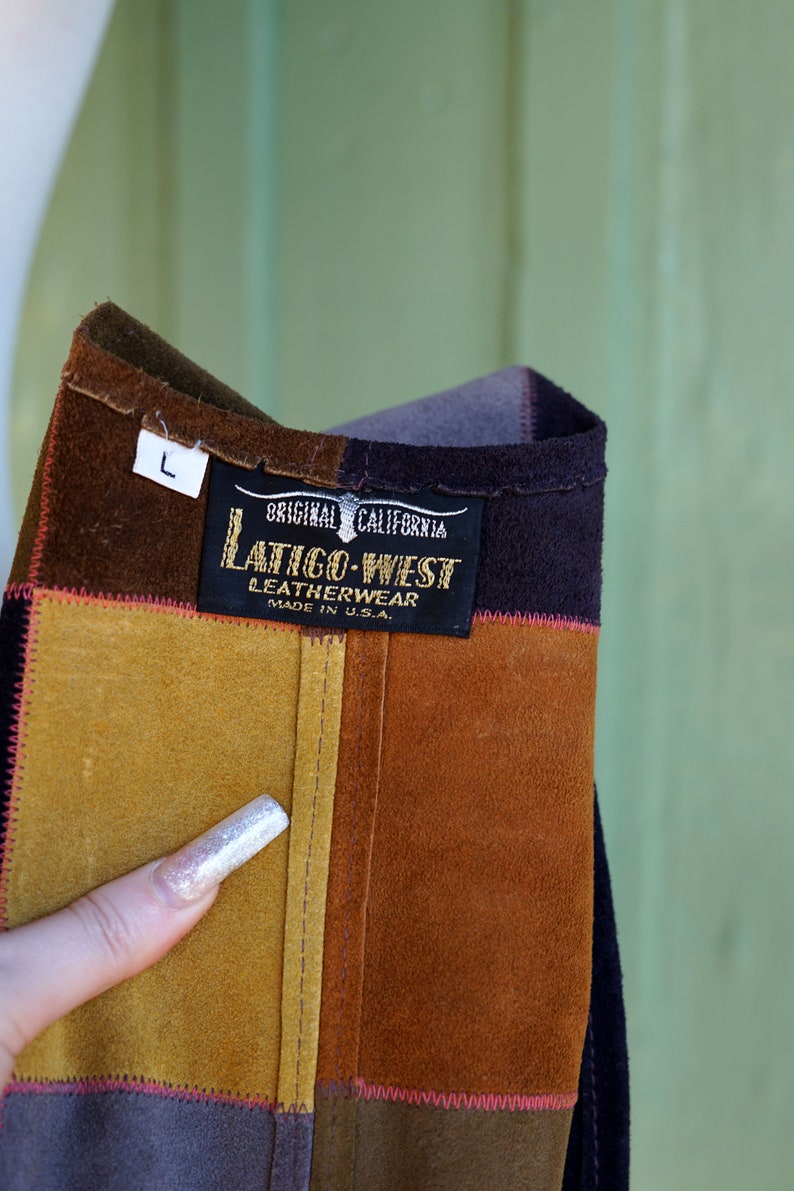 1970s 1980s Western Wear Latigo West Patchwork Leather Vest // 70s 80s Suede Leather Patch Cowboy Vest image 9