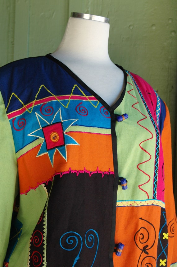 1990s 2000s Funky Colorful Patchwork Unique Jacke… - image 5