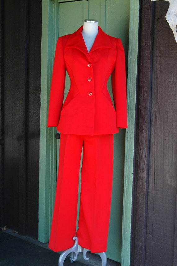 1960s 1970s Red Lilli Ann Knit Pants Suit // 60s … - image 2