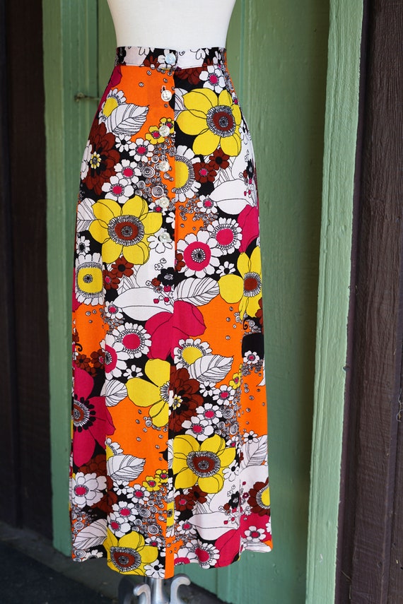 1960s 1970s Pink Orange Yellow Bright Mod Floral … - image 7