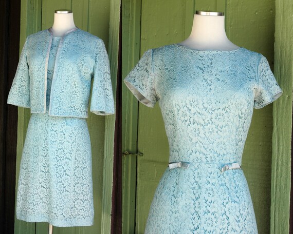 1950s 1960s Light Blue Lace Wiggle Dress and Jacket Set // 50s 60s Dress  and Matching Cropped Jacket Set - Etsy