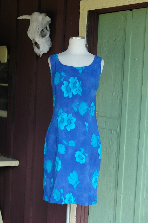 1990s Blue Turquoise Hawaiian Floral Dress // 90s… - image 2