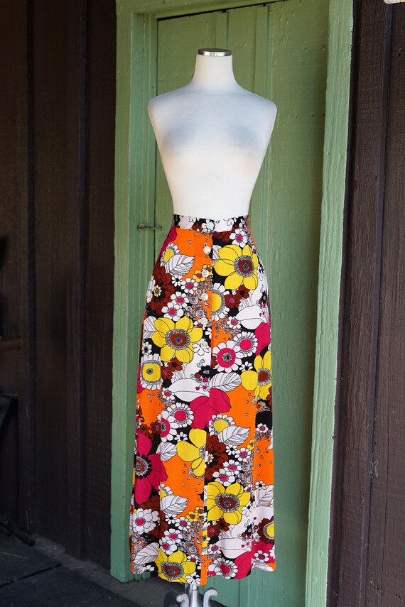 1960s 1970s Pink Orange Yellow Bright Mod Floral … - image 2