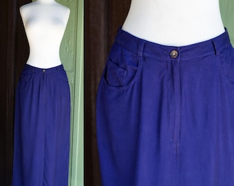 1980s 1990s Dark Blue Silk Skirt by Anne Klein II