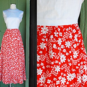 1960s 1970s Orange and White Daisy Print Dress // 60s 70s Mod Graphic Print Flower Maxi Dress