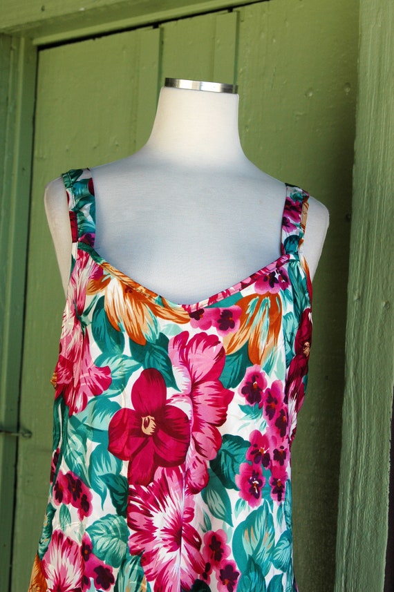 1990s Green Pink Orange Floral Lingerie Slip Dres… - image 3