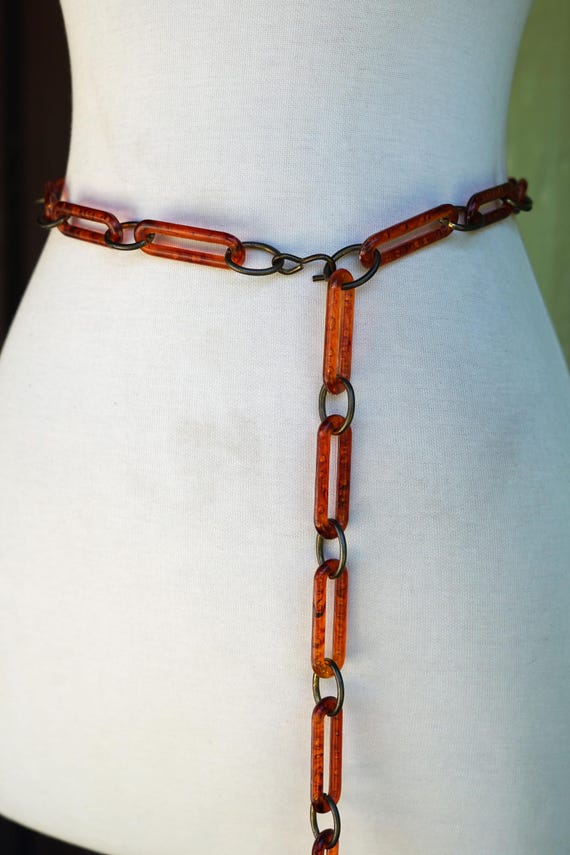 1990s Brown Oblong Chain Link Belt // 90s does 70… - image 3
