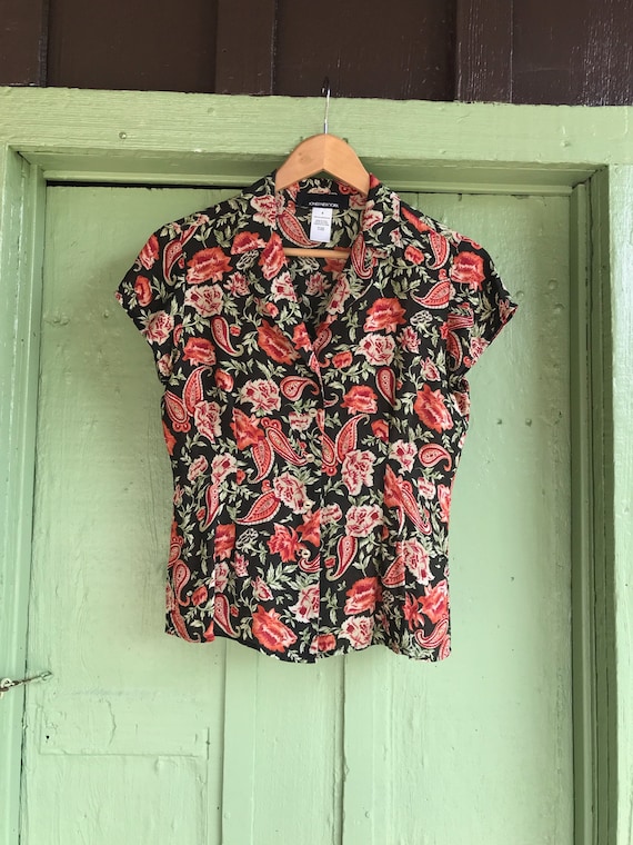 Floral Paisley Silk Short Sleeve Blouse by Jones N