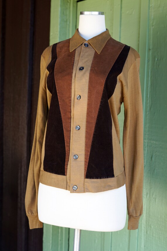 1960s Brown Button Up Italian Inspired Knit Top w… - image 5