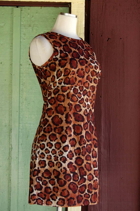 1990s Brown Black Leopard Animal Print Short Dres… - image 6