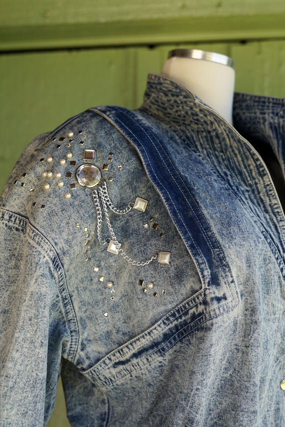 Vintage Medium Wash 1990s Zig-Zag Denim Jacket - S