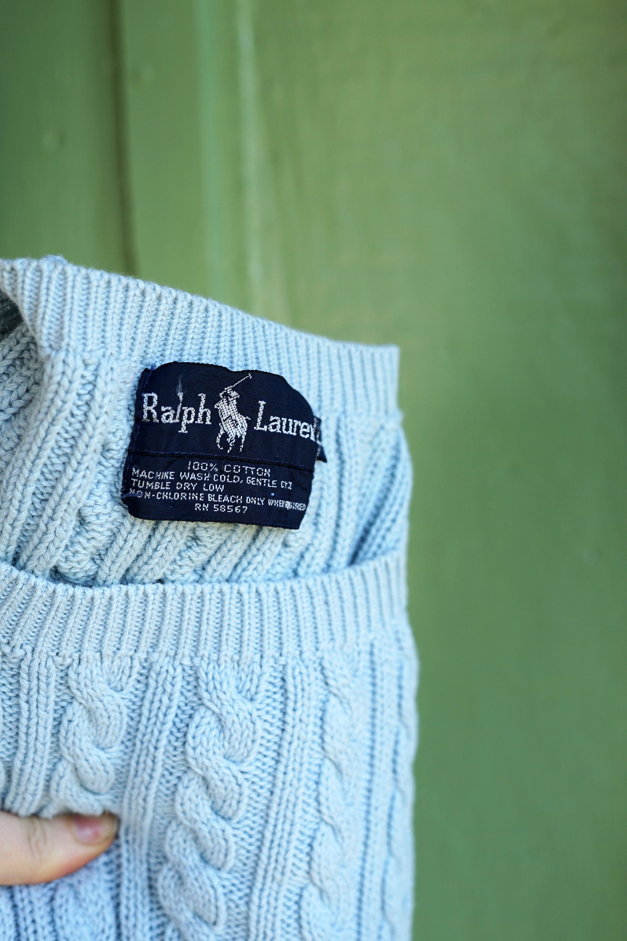 1990s Light Blue Cotton Cable Knit Sweater Top // 90s Ralph Lauren
