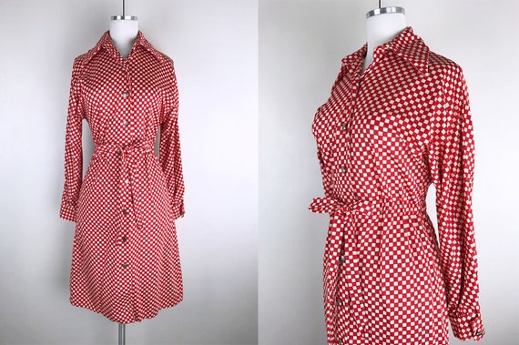 1960s 1970s Red and White Mod Checkerboard Shirt D