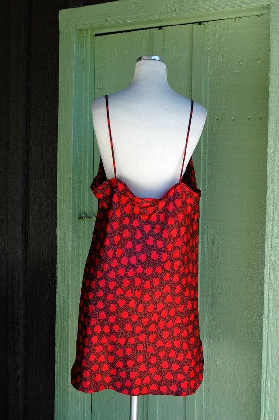 1980s Black Red Heart Print Slip Dress Short Nigh… - image 8