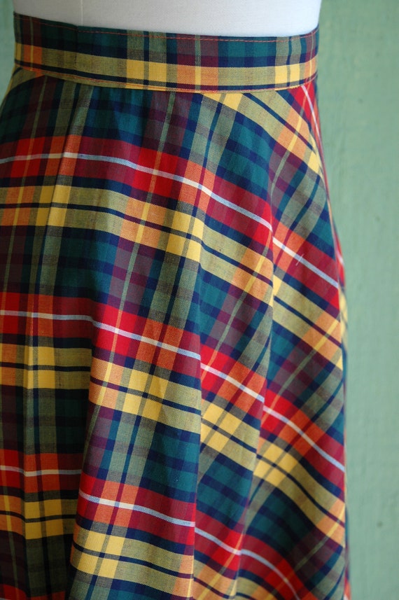 HOLIDAY 1960s Yellow Red Green Plaid Maxi Skirt /… - image 4