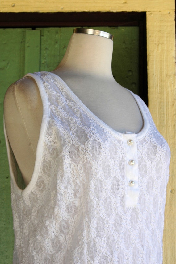 1980s Sheer White Stretch Lace Dress // 80s Tank … - image 7