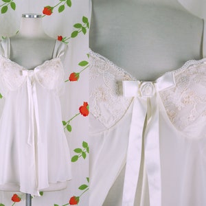 1980s White Sheer Babydoll Lingerie Top // 80s Romantic Sexy Sheer White Babydoll Top with Bow
