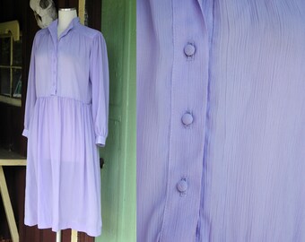 1970s Lavender Purple Long Sleeve Shirt Dress // 70s Petites By Willi Light Purple Midi Dress