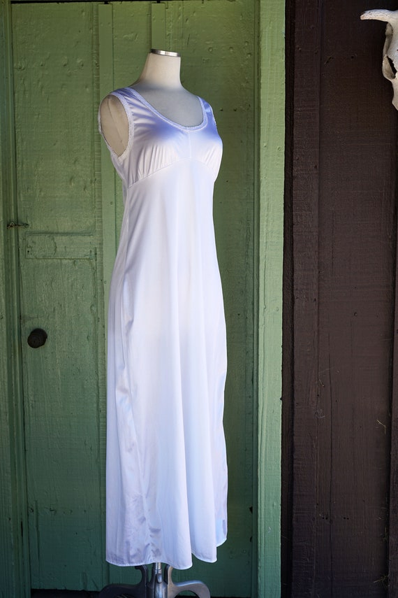 1990s White Nylon Slip Dress // 90s Sleeveless Em… - image 4