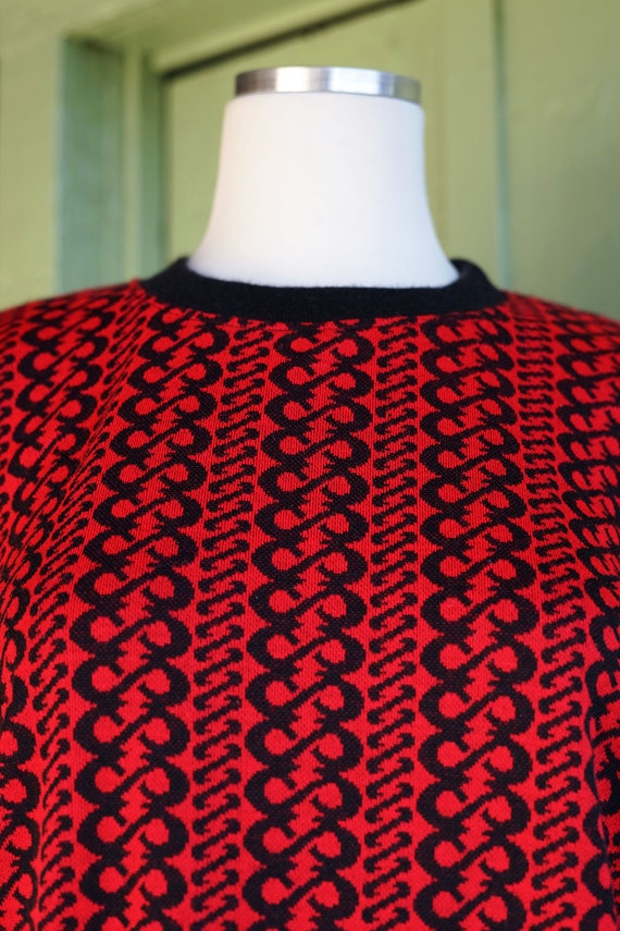 1980s 1990s Red and Black Graphic Sweater // 80s … - image 3