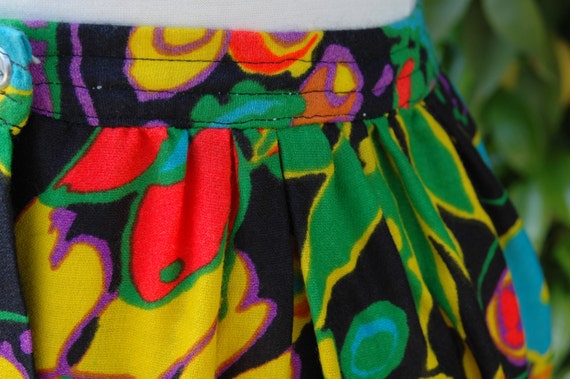 70s Neon Floral Print Multi-Color Maxi Skirt // P… - image 2