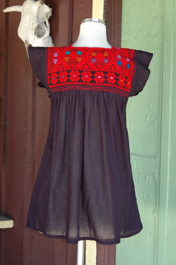 1970s 1980s Black and Red India Cotton Peasant Tu… - image 6