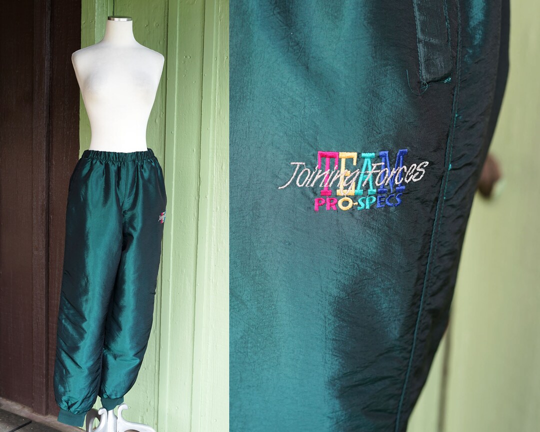1980s 1990s Black Quilted Sweatpants Green Black // 80s 90s Team Pro-specs Joining Forces Thick ...