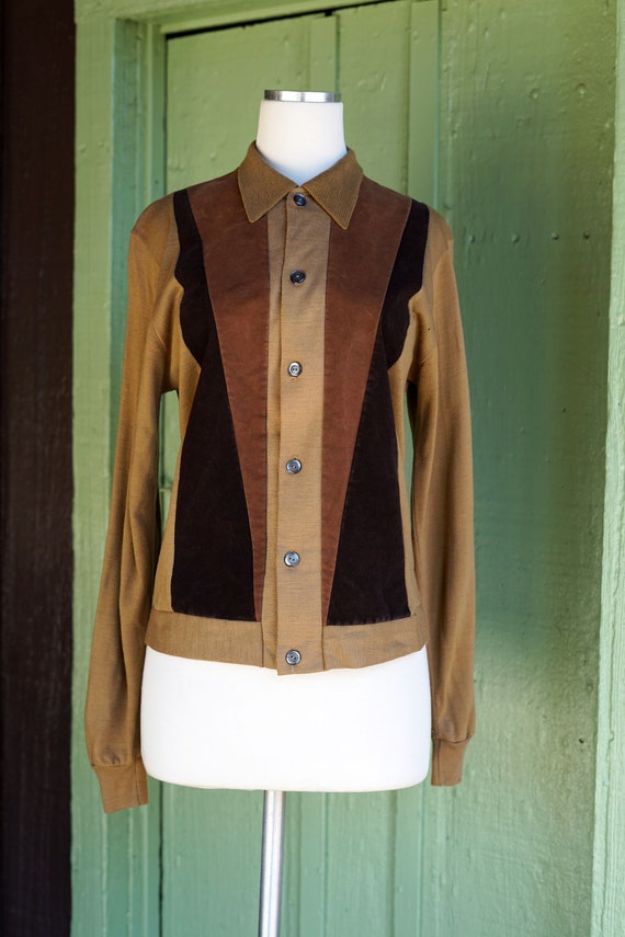 1960s Brown Button Up Italian Inspired Knit Top w… - image 2