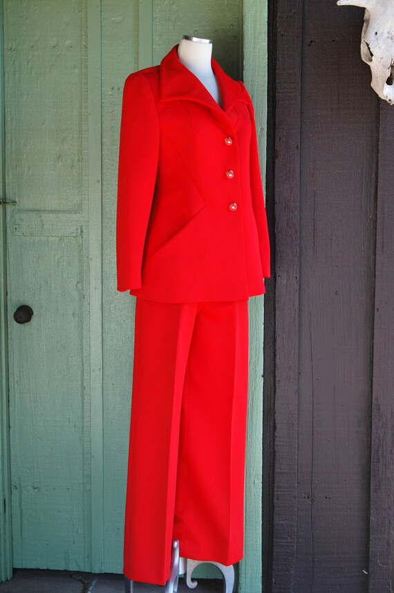 1960s 1970s Red Lilli Ann Knit Pants Suit // 60s … - image 6