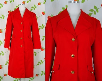 1960s 1970s Orange Coat with Gold Buttons // 60s 70s Midi Coat by Cormoran