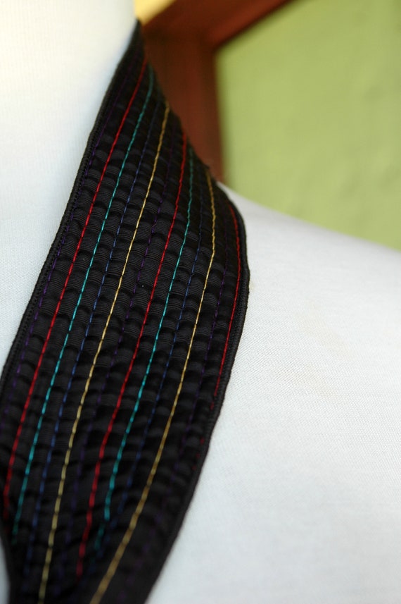 1980s Black Sash Tie Belt with Rainbow Stripe Sti… - image 7