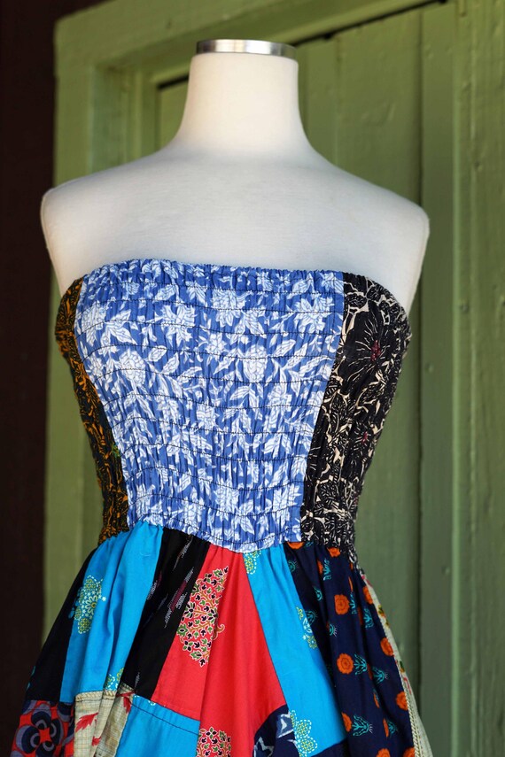 2000s Patchwork Strapless Smocked Harem Pants Jum… - image 5