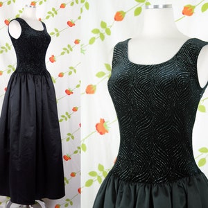 2000s Black Velvet Satin Ball Gown Evening Gown with Silver Glitter Sparkles // 2000s Scoot McClintock Princess Party Dress