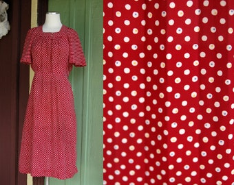 1960s does 1930s 1940s Style Red and White Polka Dot Dress // 60s does 30s 40s Red White Blue Yellow Dot Day Dress