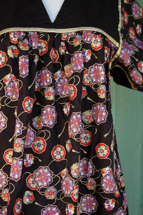 1980s Black Gold Red Purple Floral Print Muu Muu … - image 8