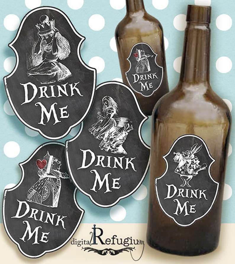 Alice in Wonderland Bottle Labels/ Digital Collage Etsy