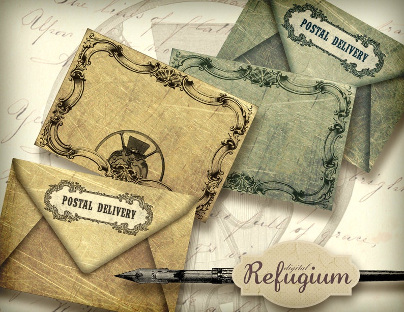 2x printable Envelopes steam postal delivery / Digital Etsy