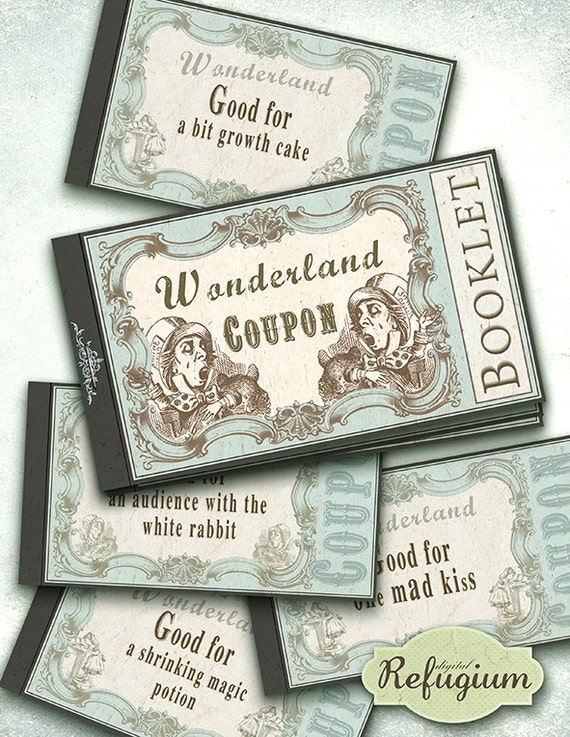 Alice in Wonderland/digital coupon booklet/mint / INSTANT Etsy