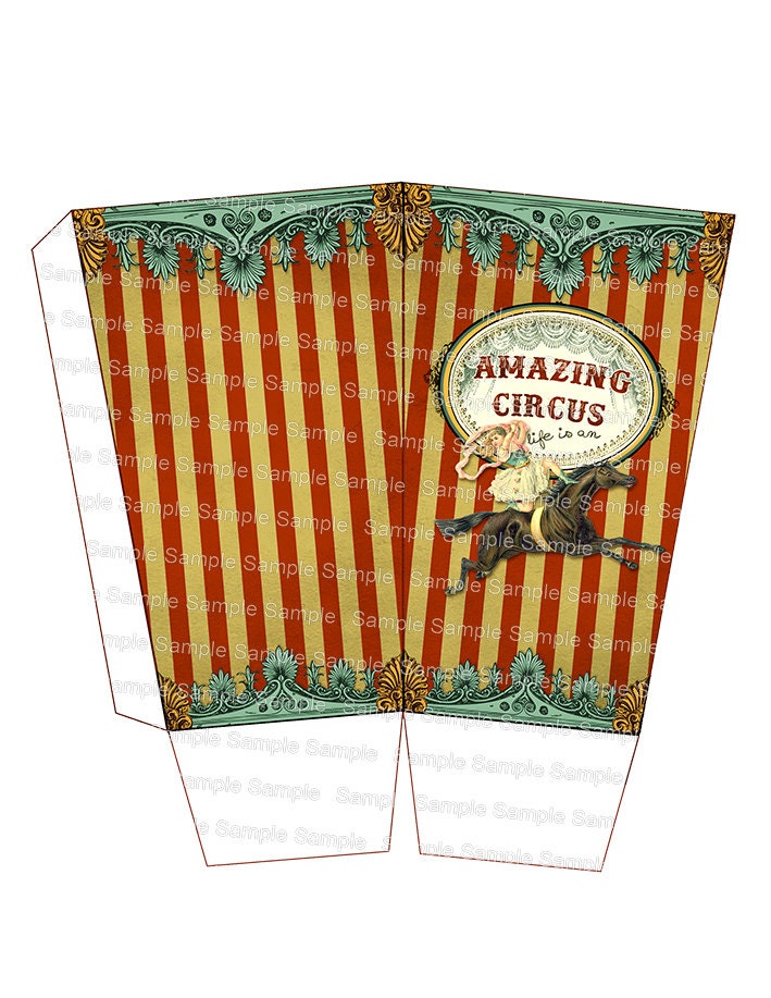 Printable Circus Popcorn Box INSTANT DOWNLOAD Digital | Etsy