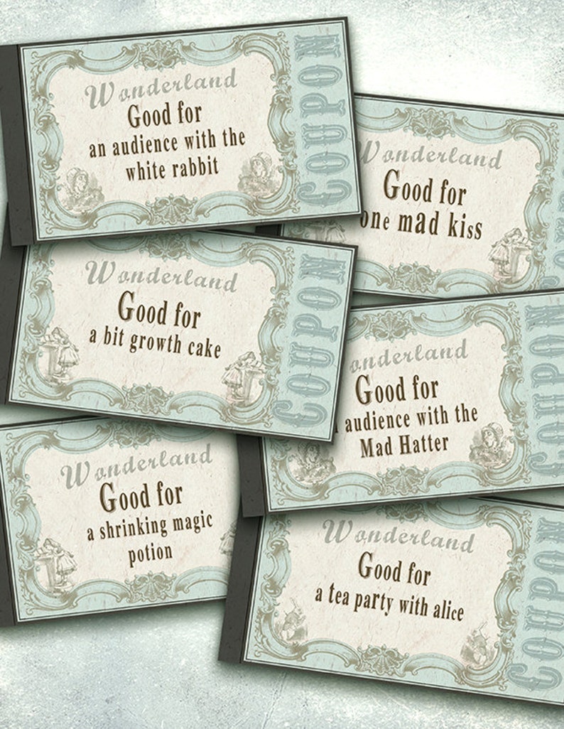 Alice in Wonderland/digital coupon booklet/mint / INSTANT Etsy