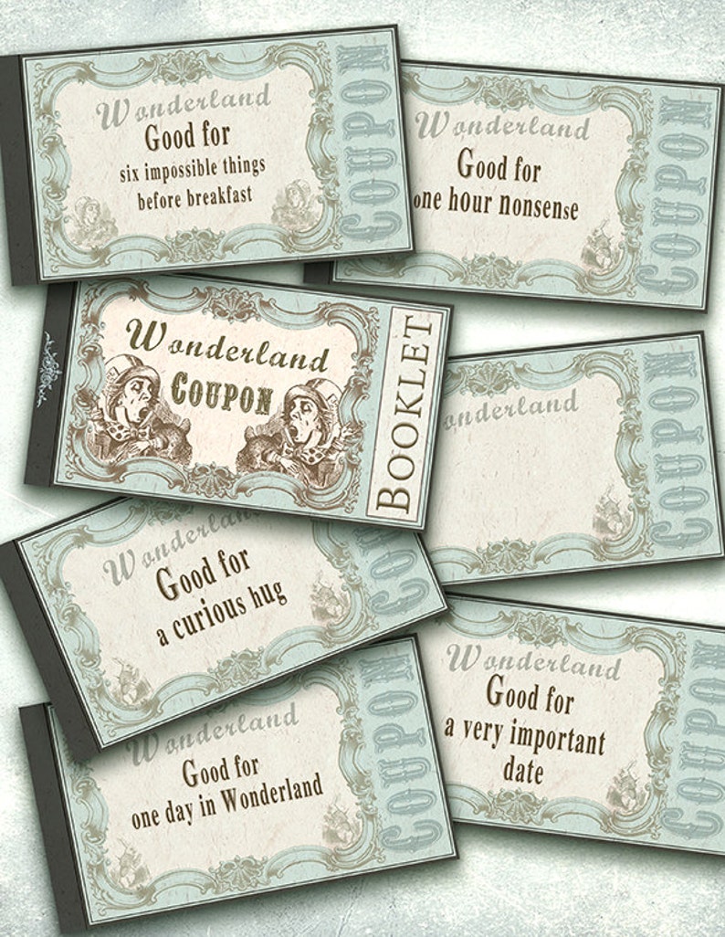Alice in Wonderland/digital coupon booklet/mint / INSTANT Etsy