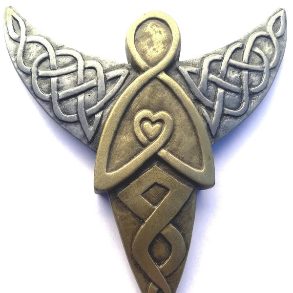 Irish Celtic Angel wall plaque in brass/pewter finish.